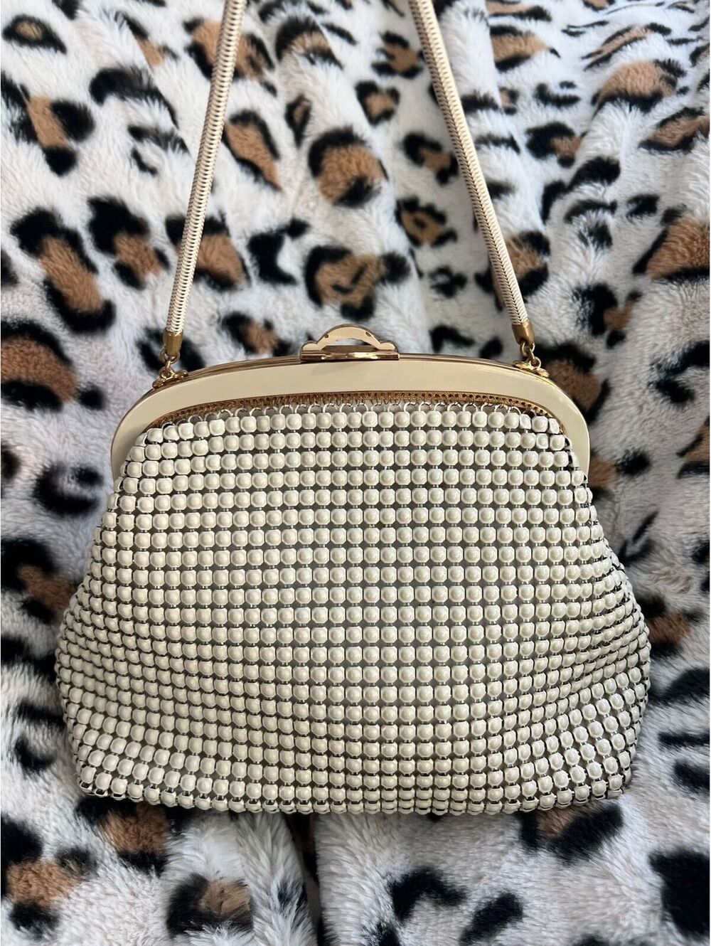 OROTON WHITE ENAMEL METAL-MESH EVENING BAG